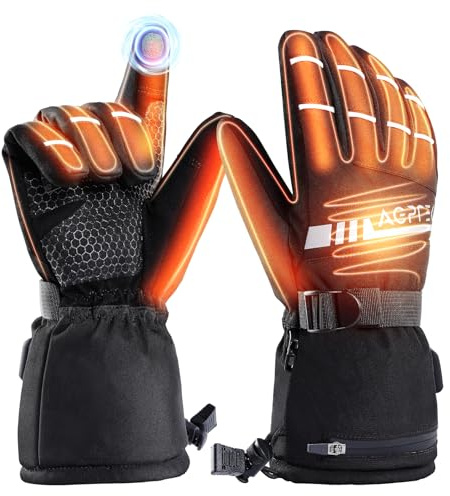 AGPTEK Heated Gloves for Men Women, 7.4V Fast Heat Rechargeable Winter Glove with Battery Indicator &Touchscreen, Waterproof Hand Warming for Skiing, Hiking, Camping, Fishing, Motorcycle, M