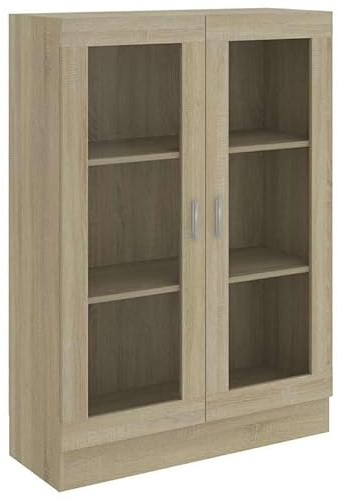 Eleganz Sistema de estanterías de roble Sonoma, 82,5 x 30,5 x 115 cm, de material de madera con cristal, estantería moderna para salón, cocina o pasillo, solución de almacenamiento estable para
