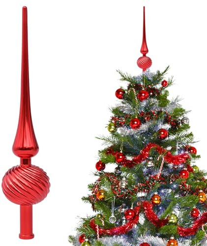 Punta para árbol de Navidad, color rojo, diseño en espiral, punta de árbol de Navidad, punta de árbol de Navidad, punta de árbol de Navidad, decoración de plástico para decoración navideña