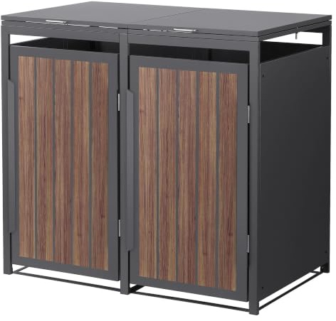 ML-Design sopkärlskåp för 2 soptunna 2 ton 240L 132x80x120cm antracitgrå träimitation väderbeständig stål sopbox med lock och dörr trädgårdsbox soptunneförvaring redskapsförvaring praktisk och hållbar