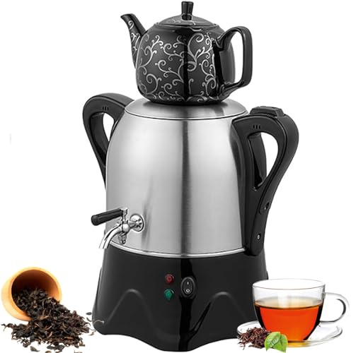 Elektrisk turkisk tebryggare, 3L rostfritt stål elektrisk turkisk samovar med 1L keramisk tekanna, hålla varm funktion, för kaffe, doftande te black