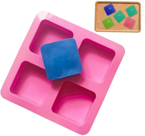 Molde de silicona para postres – Molde cuadrado flexible de 4 cavidades, bandeja para hornear antiadherente de alimenticio para pasteles, gelatinas y mini pasteles | Chocolate rosa reutilizable,