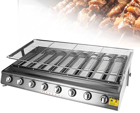 Plancha de Gas Barbacoa de Mesa en Acero Inoxidable, 4/8/10 Quemadores, Altura Ajustable, Parrilla de Camping Compacta para Terraza y Jardín, Calidad Inox 304(8 Burner)