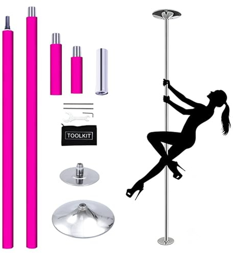 WTRYRN Barre de Pole Dance Professionnelle, Barre Fixe rotative, Acier de qualité supérieure, Protection pour Sol et Plafond, Hauteur réglable pour la Maison, Appartement, Salle de Sport Pink