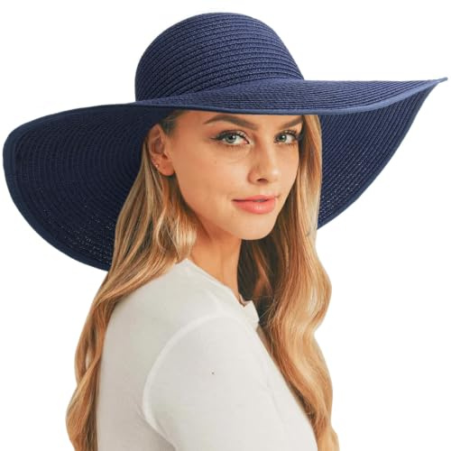 DRESHOW Femme Capeline Chapeau de Paille Chapeau à Large Bord Casquettes Anti-Soleil Respirant Pliable Rouleau Plage Cap Chapeau de Soleil UPF 50+