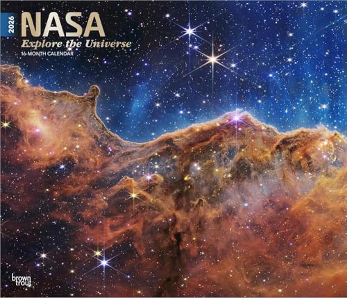 NASA Explora el Universo | Calendario mensual de pared 2026 de 14 x 24 pulgadas (colgado) | Cubierta estampada de aluminio | Sin plástico | BrownTrout | Inspiración del cosmos espacial