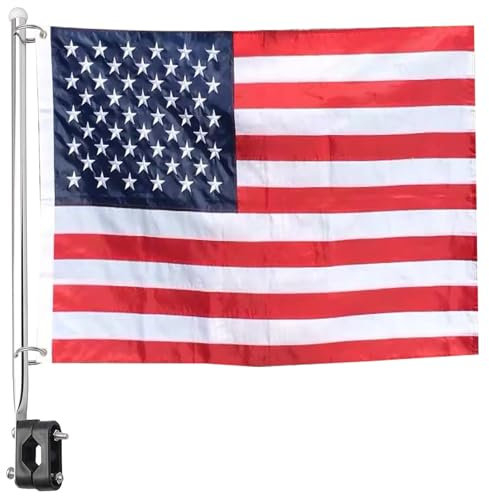 Amarine Made Stainless Steel Rail Mount Boat Pulpit Staff (7/8 - 1 1/4) , boat yacht marine flag pole with US flag