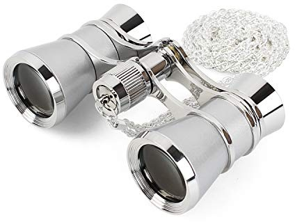 Aomekie Opera Glasses Binoculars 3X25 Theater Glasses Mini Binocular Compact with Chain for Adults Women in Musical Concert（Silver）