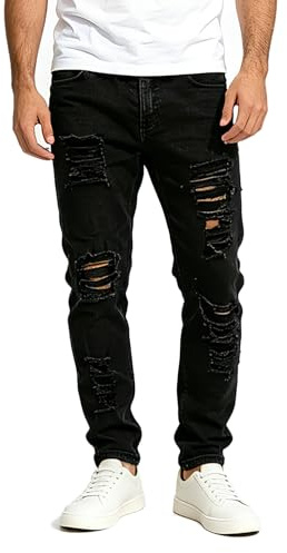 Men's Ripped Skinny Stretch Distressed Destroyed Slim Jeans Denim Pants Black 34