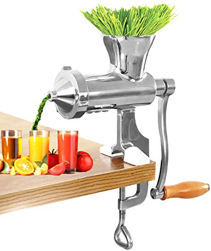 Moongiantgo Extracteur de jus manuel en acier inoxydable - Presse-agrumes manuel pour herbe de blé, céleri, chou frisé, épinard, persil, gingembre, grenade, pomme, raisins - Orange (MJ01 : à clipser)