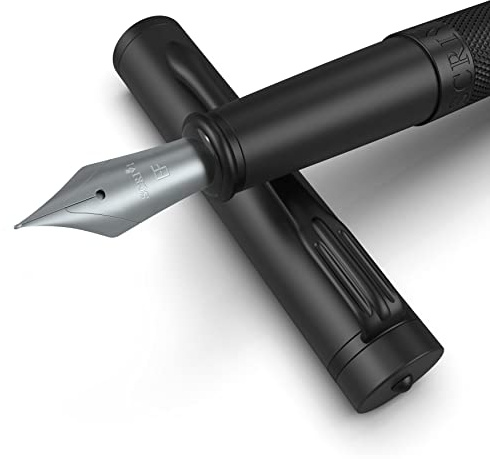 SCRIVI PENS Füllfederhalter Set [Extra Feine Feder], Artistry Sammlung; Geschenketui; 2 Tintenpatronen, Tinten Nachfüll Konverter, Kalligraphie, Reibungsloses Schreiben [Matt-schwarz]