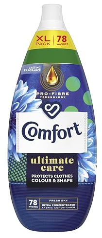 Comfort Ultimate Care Fresh Sky Ultra-Concentrated Fabric Conditioner bottle made of 100% recycled plastic* for complete clothes protection 78 washes (1.178 L)