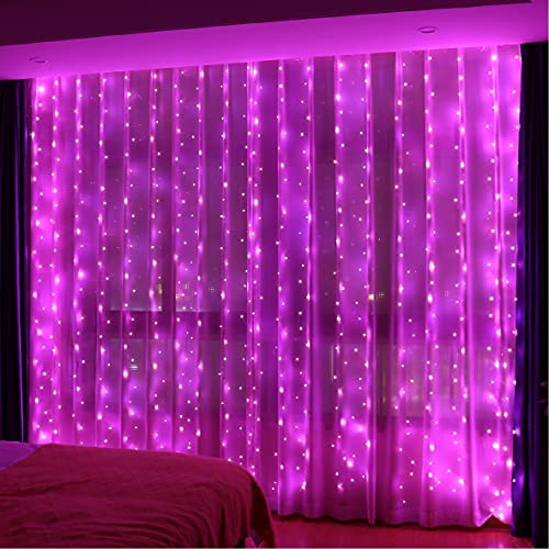 HXWEIYE 300LED Guirlande Lumineuse Rideau Rose 3m*3m 8 Modes d'Eclairage USB Télécommande Guirlande Lumineuse avec Minuterie pour Noël, Mariage, Anniversaire, Fenêtre, Maison