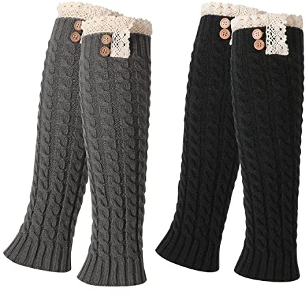 QKURT 2 Paires de Jambières longues, Sports Yoga Leg Warmers Winter Boots Cuff Warmer pour femme, fille