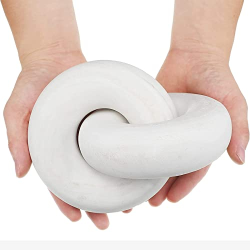 Decorazione del nodo di legno a 2 maglie, ornamenti a maglie di catena in legno, decorazione del tavolino da caffè per soggiorno, camera da letto, scaffale, artigianato intagliato a mano