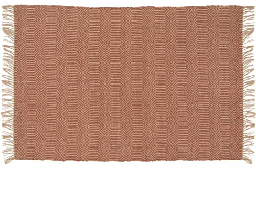 Oviala Teppich mit Fransen aus Jute, Natur, handgewebt, Terrakotta, 160 x 230 cm