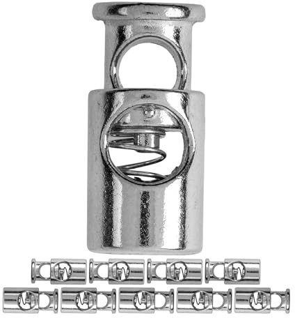 Your Day Mate Tapón de cordón, 1 agujero, 10 piezas, de metal, en plata, para cordones de hasta Ø 5 mm, chaqueta con pinza de cinta, ropa, mochila, tapón de cordón de goma, cordones de cierre rápido
