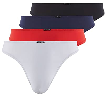bruno banani Herren Strings Bale - 4er Set - Atmungaktive Mikrofaser - Hohe Bewegungsfreiheit - Niedrige Bundhöhe schwarz/Marine/rot/weiß, M