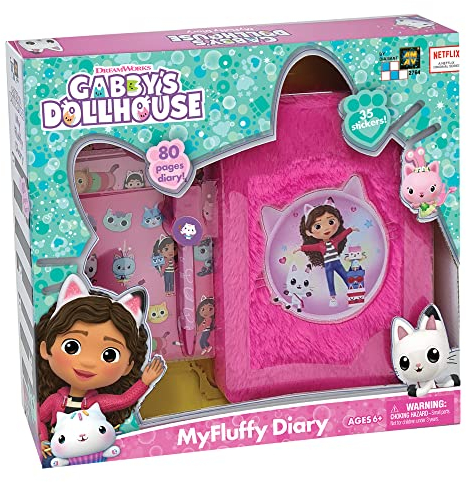 Cefa Toys - Diario de Actividades La Casa de Muñecas de Gabby, Diario de Peluche Color Rosa con 80 Páginas, Incluye 3 Stickers y Bolígrafo, No Incluye Candado, Apto Para Niños a Partir de 6 Años