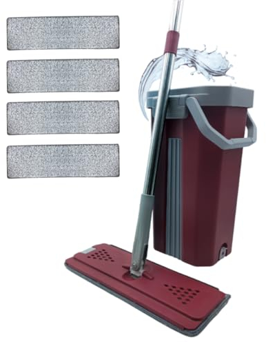 VENTEO Scopa centrifuga extra large con testa girevole a 360° | secchio doppio scomparto per pulizia e centrifuga, 4 panni in microfibra lavabile, manico XL 130 cm con sfera a clip