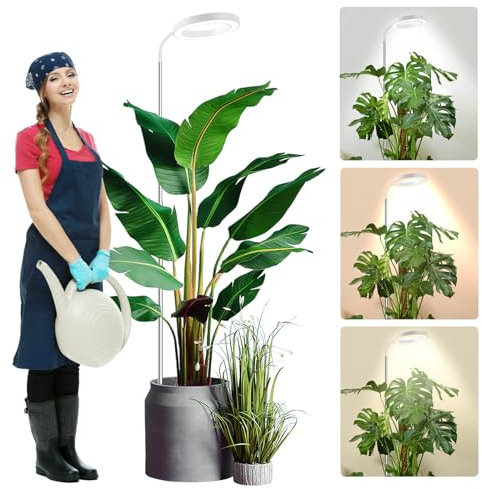 wolezek Grow Light, 80 LEDs Grow Lights for Indoor Plants Full Spectrum, 65in Plant Lights Indoor, 3 Colors LED Grow Light with 360°Gooseneck, 6/12/16H Timer, 5 Brightness, Height Adjustable, White