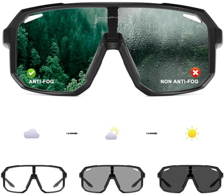 KAPVOE Fahrradbrille Selbsttönend Herren Photochrome MTB Brille Sportbrille Rennrad Brille Damen Sportsonnenbrillen für Radbrille Radfahren Brille Klar Mountainbike Sonnenbrille Laufbrille Schwarz