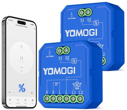 YOMOGI Módulo de Persiana Conectada, Módulo Interruptor para Persianas WiFi, Compatible con Alexa Google Home para Control Porcentual, Remoto, por Voz (Control Porcentual, 2)