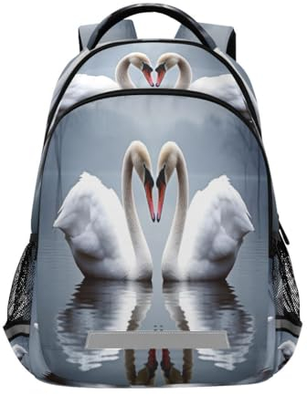 JUMBEAR Bella coppia cigno studenti zaino ragazzo ragazza, scuola bookbag, impermeabile 12.9 pollici laptop zaino per bambini all'aperto campeggio viaggio Daypack borse casual, A, 11.6 X 6.9 X 16.7in