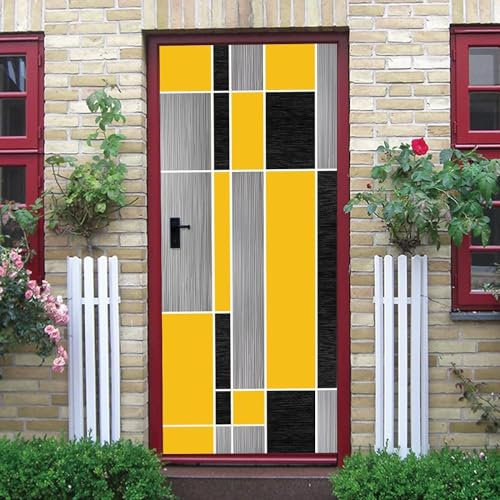 Pegatinas para Puertas de Geometría Murales para Puertas Decorativas Pegatina Puerta Amarillo Gris Adhesivo Vinilo 3D Pegatina Pared Mural Pegatinas Papel Pintado 77x200 cm a274