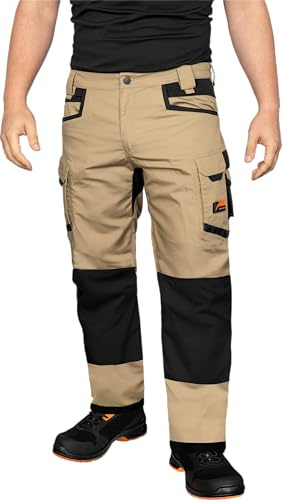 ACE Constructor Pantalon de Travail Long pour Hommes - Pantalon de Travail pour Hommes avec Ceinture Stretch, Poches Cargo & genouillères - Beige - 52