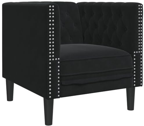 vidaXL Poltrona Chesterfield Nera in Velluto, Poltrona, Poltrona Relax, Poltrona in Velluto, Poltrona Singola, Poltrona TV, Poltrona Imbottita
