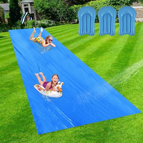Rutsch- und Rutschplane für Erwachsene mit 3 Bodyboards, extra lang, strapazierfähig, für Hinterhof, Rasen, große Wasserrutsche, 122 x 200 cm