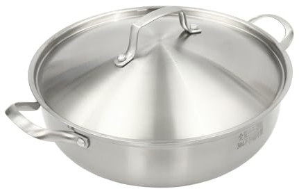 Dettchan Silver 304 Stainless Steel Wok, Frying Wok Pan Stir-Frying Pan with Lid and Steamer Rack, for Hotels, Restaurants, Homes 36.5 * 10cm