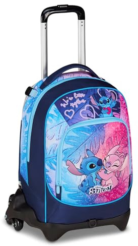 Seven Trolley Lilo & Stitch Scuola Jack 3 Ruote, Blu, Zaino Con Carrello Sganciabile Da 33 Litri, Per Scuola Elementare e Media, Bambina