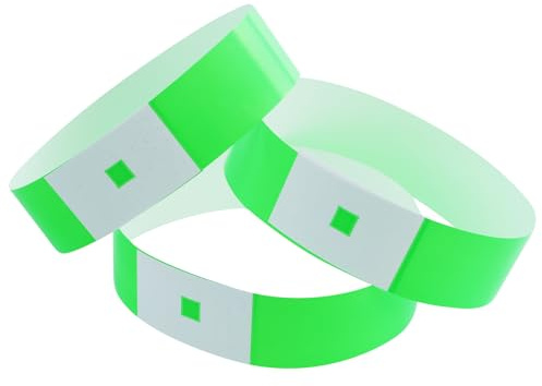 1100 Piezas Pulseras Emergencia Verdes, Resistentes al agua y Primera calidad Pulseras con cierre de seguridad deslizante irrompible,Pulseras plástico,para Control Acceso