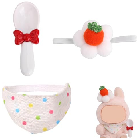3-Piece Doll Clothes Set, Cute Red White Plush Doll Outfit Polka Dots Bib Tomato Hat & Spoon Clothes Accessories for 5.9in/17cm Dolls (Only Outfit)