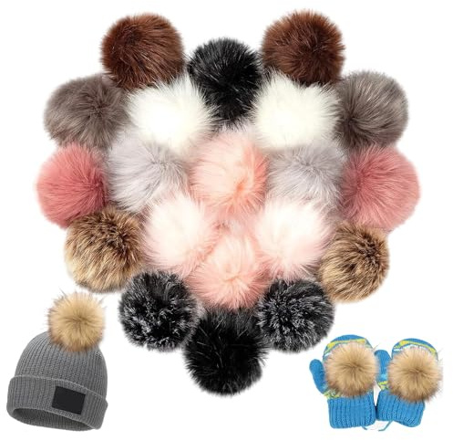 LYPPUL 20 Pezzi Pompon in Pelliccia Sintetica,Pompon in Finte Pelliccia, Pelliccia Pom Pom con Anello Elastico per La Creazione di Artigianato Portachiavi Cappelli Borse Accessori (10 Colori )