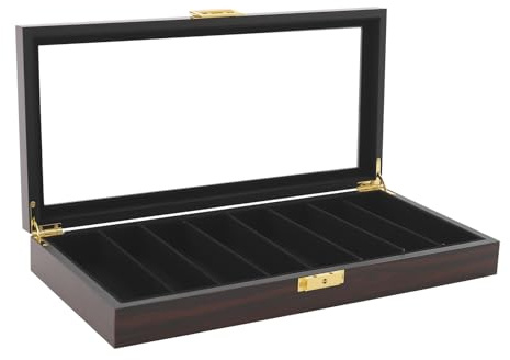 YOICUATGNA Portacoltelli porta coltelli tascabili per 8 coltelli, effetto ebano, fodera in flanella, finestra in vetro, serratura in metallo, organizer e scatola da collezione, regalo da uomo