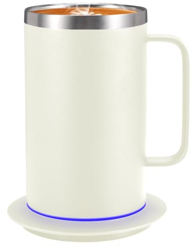 DEQIANG Taza de café autocalentable, taza de café calentada con calentador inteligente y mango ergonómico, calentamiento automático a 55.0 °C, calentador de escritorio alimentado por USB para uso