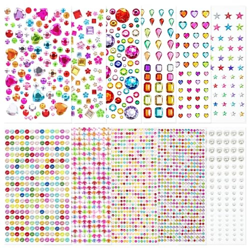 Sularpek 3034 Pcs Strass Autocollant, 11 Feuilles Strass Cheveux, Strass Autocollant Visage, Strass Visage Festival, Strass a Coller, pour DIY Artisanat Nail Body Décoration, avec Pincettes