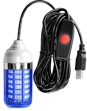 Generico Green Fishing Light 5 m Line Attract Fish – 12 x 6,5 x 6,5 cm 140 g 500 mA varm vit rakstolpe ljus – Underwater Submersible Lamp for Night Ice Bass Fishing - Damm Bait ight