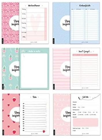 6 Blöcke inkl. Wochenplaner, Einkaufsliste, To Do Block/Liste, Notizblock, Kalender Notizblock, Rückruf Notiz, 50 Seiten pro Block, DIN A6, Hochwertige Papierqualität. - Set 1 von 4