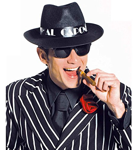 NET TOYS Schwarzer Gangster Hut Mafia Al Capone Karneval Hüte Fasching Gangsterhut Mafiahut Faschingshut Karnevalshut schwarz