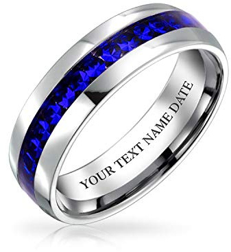 Bling Jewelry Personnalisez La Bague De Bande D'Éternité En Cristal De Canal Définie Unisexe En Acier Inoxydable Ton Argent Avec Des Couleurs De Mois De Naissance 6MM Tailles 5-12
