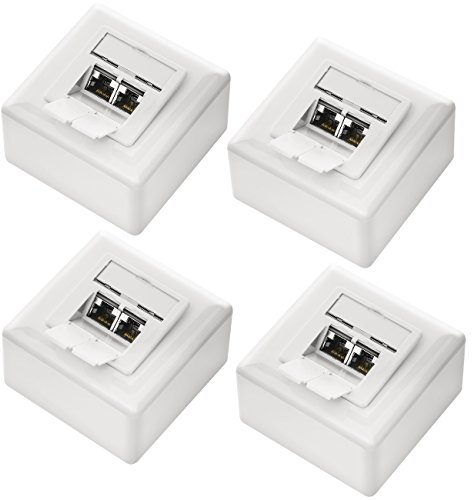 deleyCON 4x CAT6 Universal Netzwerkdose - 2x RJ45 Port - Geschirmt - Aufputz oder Unterputz - 1 Gigabit Ethernet Netzwerk - EIA/TIA 568A&B - Weiß