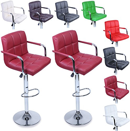 TRESKO 2 x Sgabelli da Bar e da Cucina, Sgabello Lounge con Schienale e braccioli, 8 Colori Diversi, Cromato, Rotazione Libera a 360°, la Regolazione in Altezza dei sedili 62,0-82,5cm Bordeaux