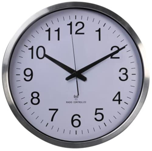 Perel Horloge Murale, Rond, analogique, 50 cm, Heure radiopilotée (DCF), Aluminium, Argent