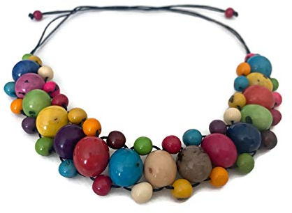 Multi color pambil, acai choker Necklace TAG617, handmade organic jewelry TAG617, Tagua Nut