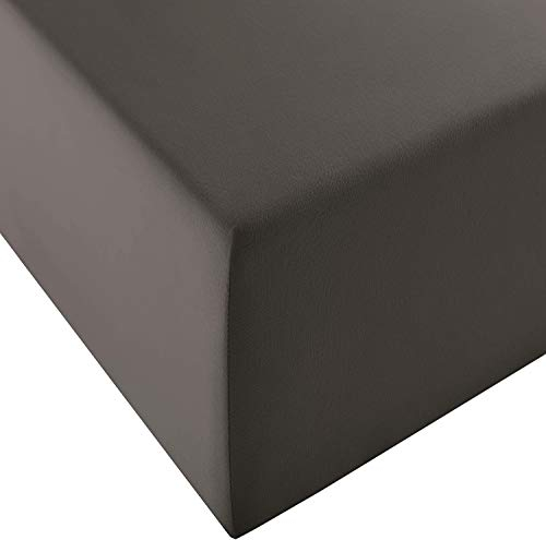 fleuresse 1119 XXL Jersey Stretch Spannbetttuch (96% Baumwolle, 4% Elasthan), mit Rumdumgummizug, Ökotex 100, für Matratzen bis 40 cm Höhe, 140 x 190-160 x 220 cm, anthrazit