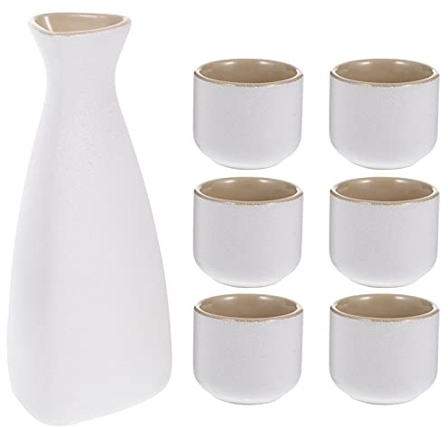 BESPORTBLE 1 Set di Ceramica Set Sake Tradizionale Giapponese Sake Set con 1 Caraffa Decanter Bottiglia di Tokkuri E 6 Ochoko Tazze per Caldo O Freddo Bene a Casa Ristorante Bianco